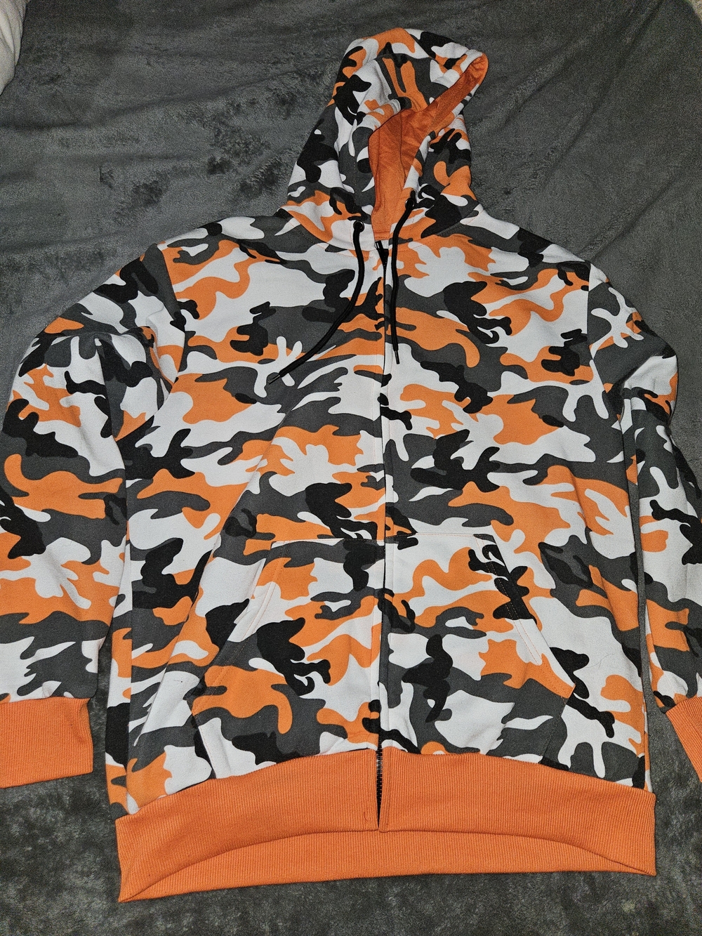 Orange Camo Zip-Up Hoodie Jacket